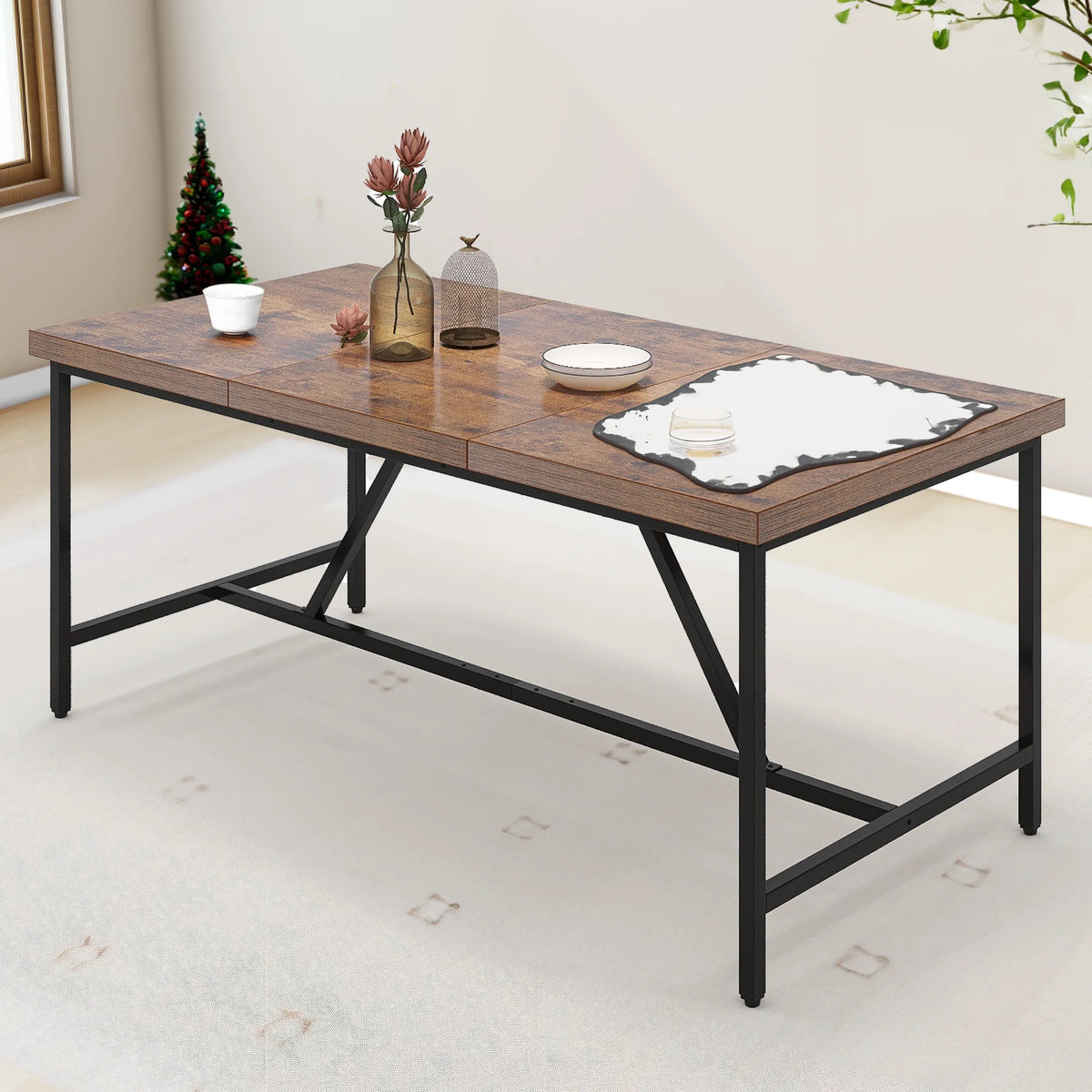 71" Large Farmhouse Dining Table with Trestle Base I788