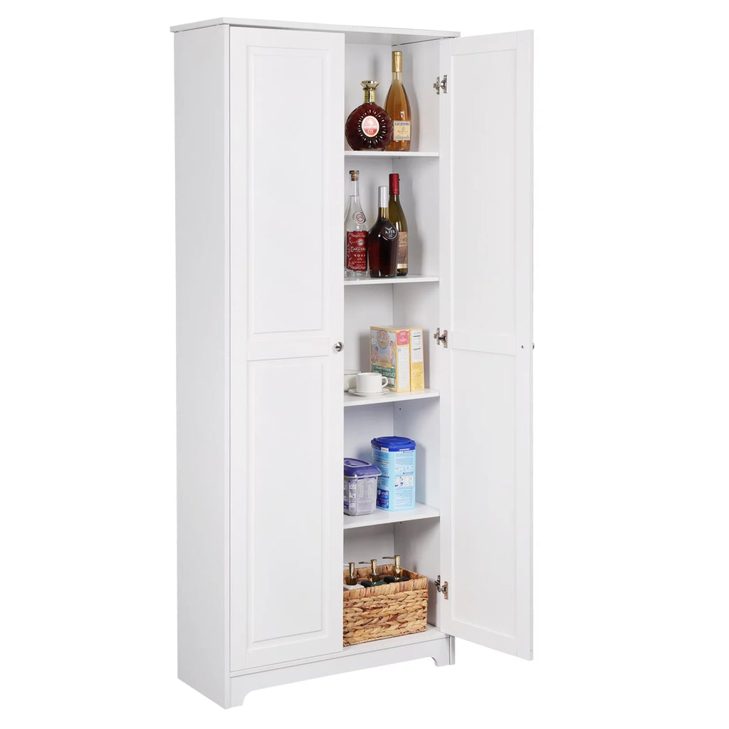 White 72" Wood Pantry Cabinet with 4 Adjustable Shelves S50750