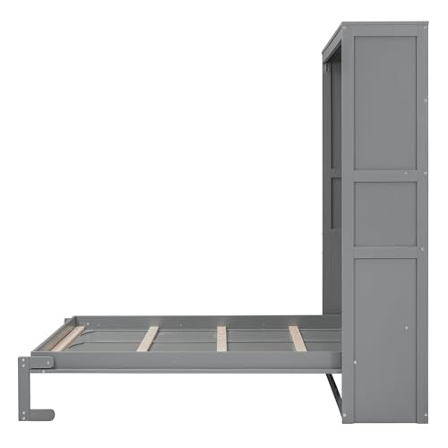 Full Size Murphy Bed with Storage Shelves Gray G772481