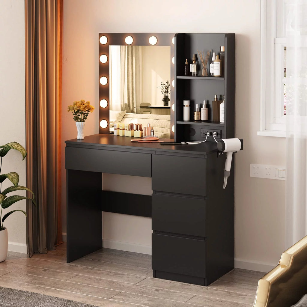 Black 4 Drawer Makeup Vanity Table J77831