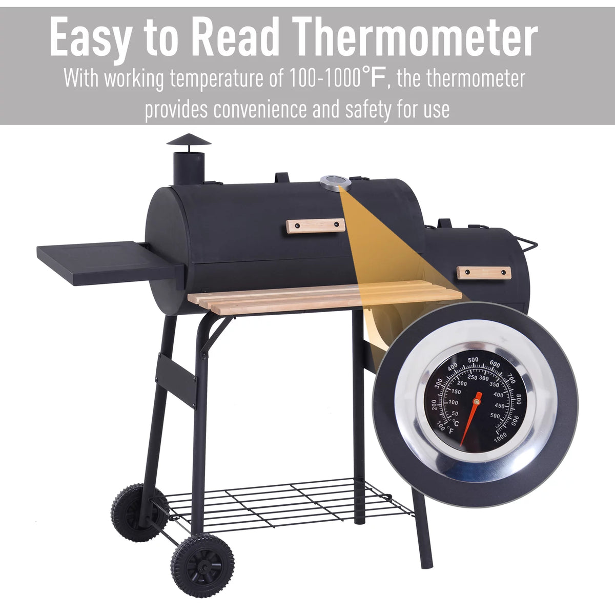 48" Steel Portable Charcoal BBQ Grill and Offset Smoker Combo with Wheels X9570