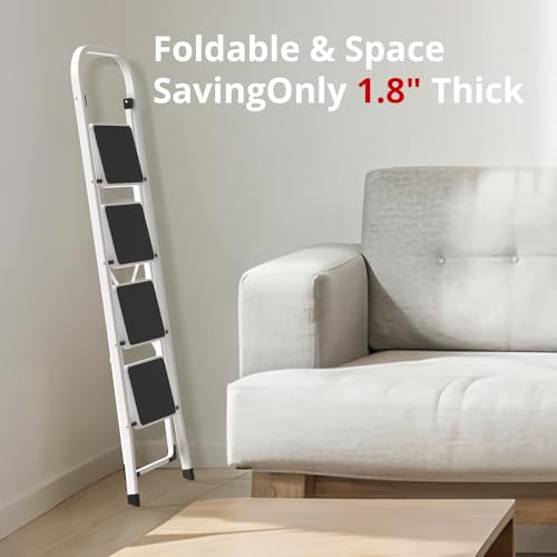 Folding Step Stool with Anti-Slip Pedal, 330 lbs Capacity, White V273447