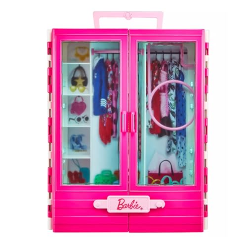 Barbie and Ken Doll with Wardrobe and Pink Two-Seater Convertible Car Z913299