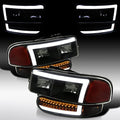 Compatible with 2000-2006 GMC Sierra Denali Black Smoke LED Tube Headlights + Sequential Bumper Lights Q282434