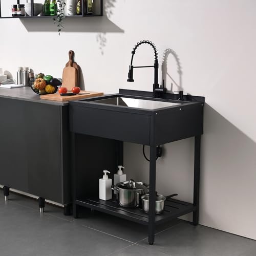 Stainless Steel Freestanding Utility Sink with Faucet N679328