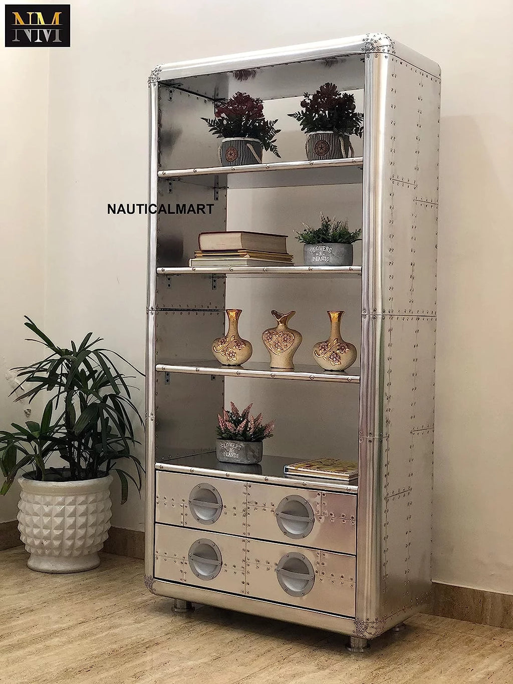 Aluminum Bookcase with Drawers 66 Inches U583272