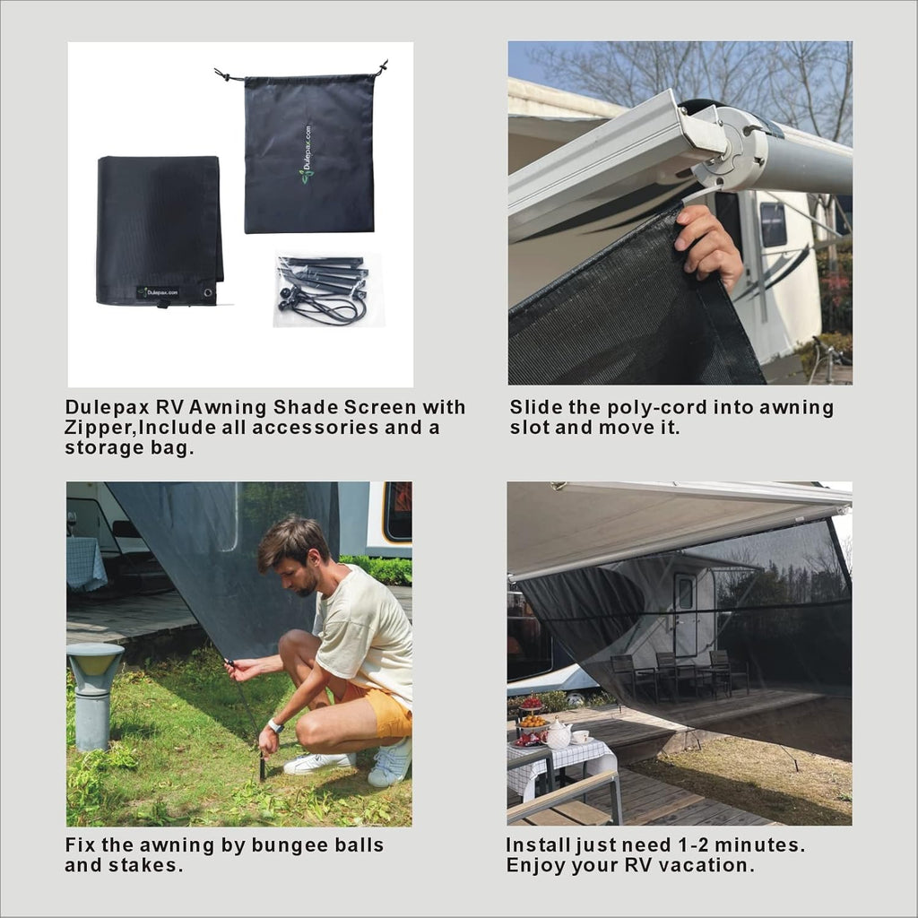 RV Awning Shade Screen with Zipper 8'X11'3'' O40300