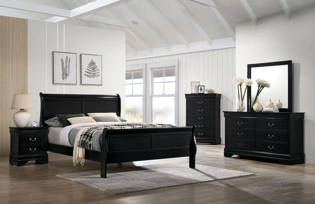 Black Solid Wood 5pcs Bedroom Set B45670
