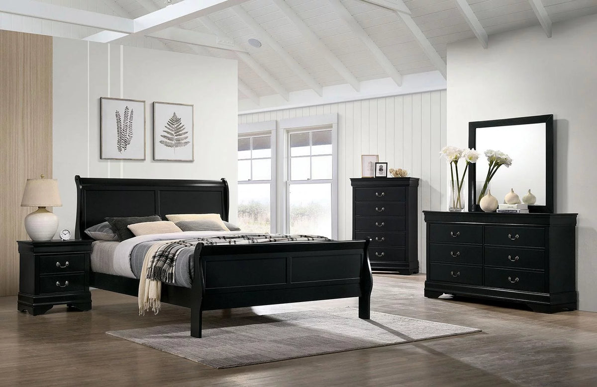 Black Solid Wood 5pcs Bedroom Set B45670
