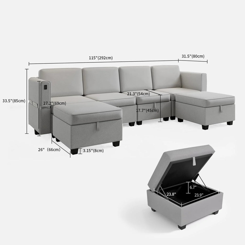 Grey U Shaped 6 Seats Modular Sectional Sofa P626573