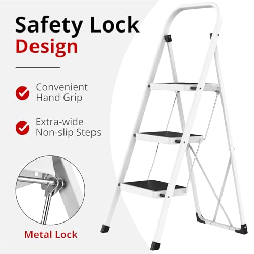 Folding Step Stool with Anti-Slip Pedal, 330 lbs Capacity, White V273447