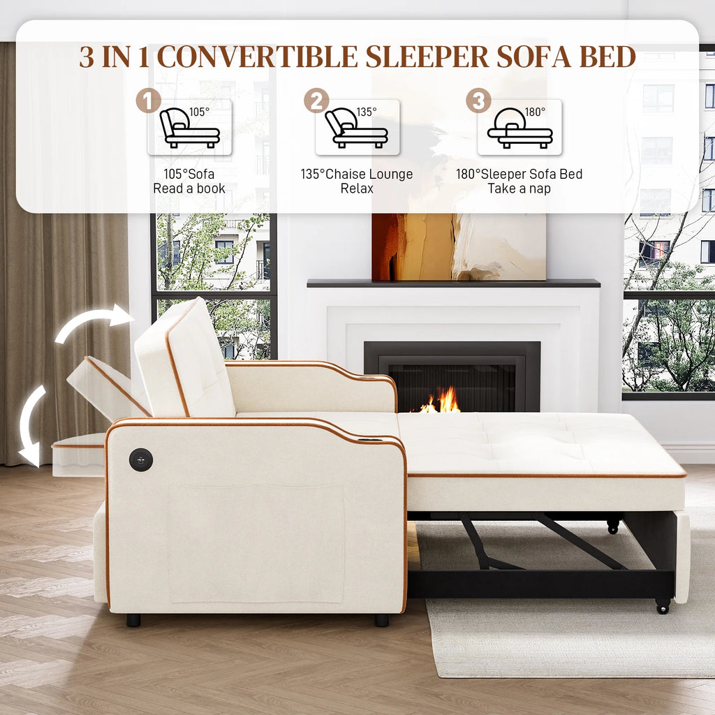 3 in 1 Convertible Sleeper Sofa Couch with Pullout Bed D7625