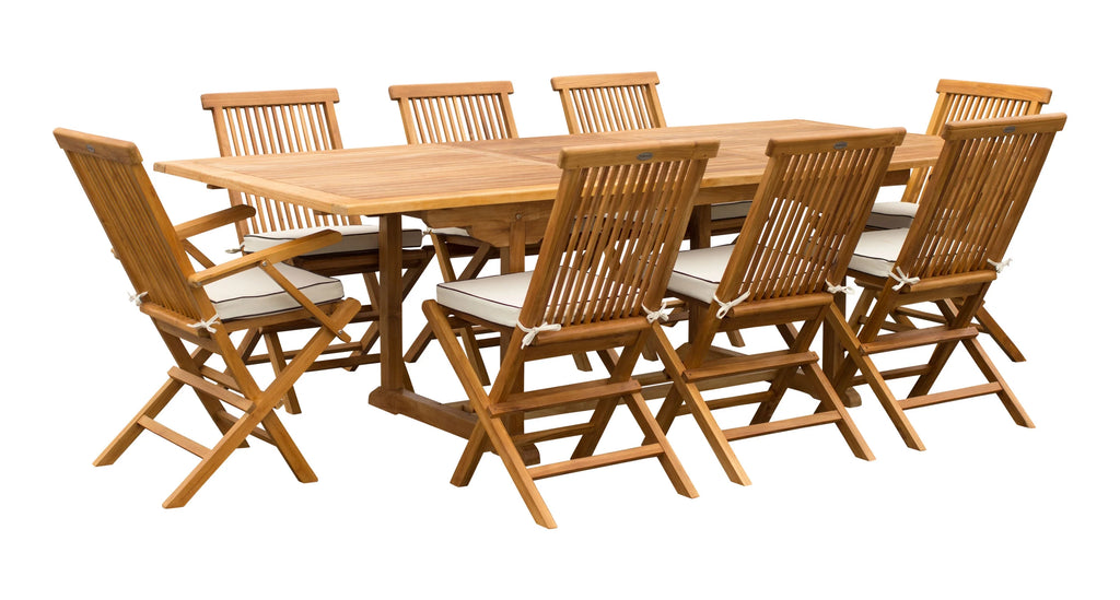 9 Piece Teak Wood Patio Dining Set with Extension Table and Folding Chairs C9750
