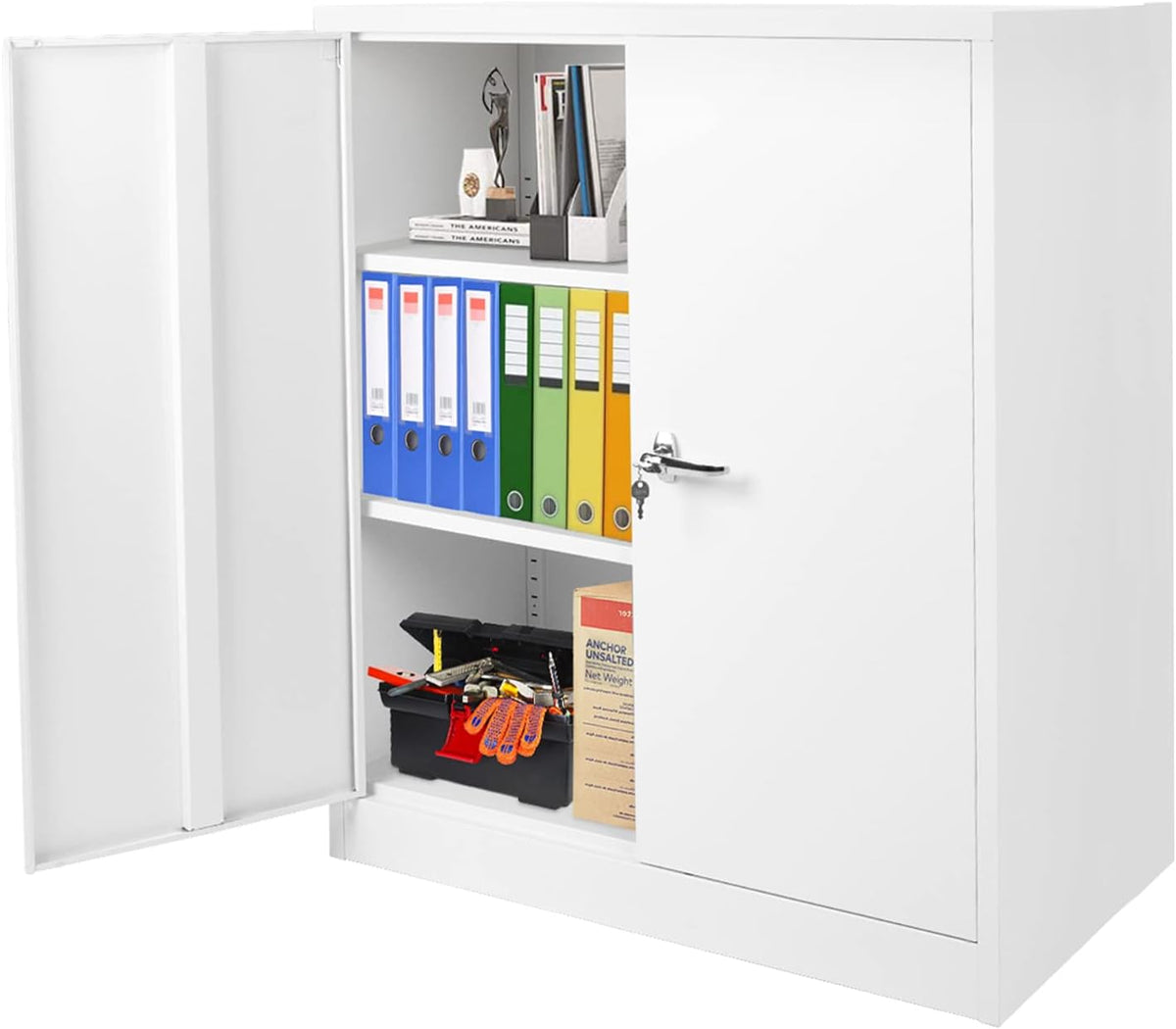 Black Metal Locking Storage Cabinet with 2 Doors and 2 Adjustable Shelves S9334