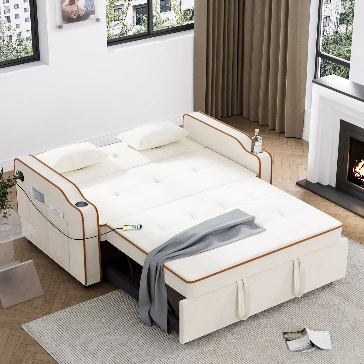 3 in 1 Convertible Sleeper Sofa Couch with Pullout Bed D7625