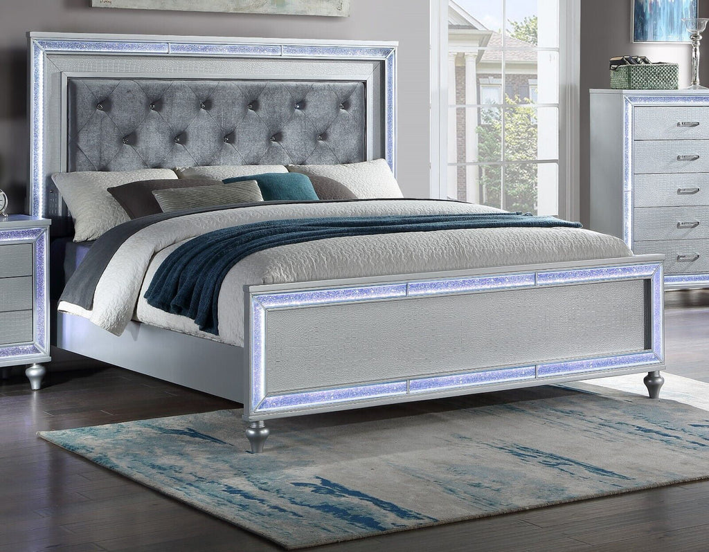 4pc King Size Upholstered Bed Dresser Mirror Nightstand Set S534979