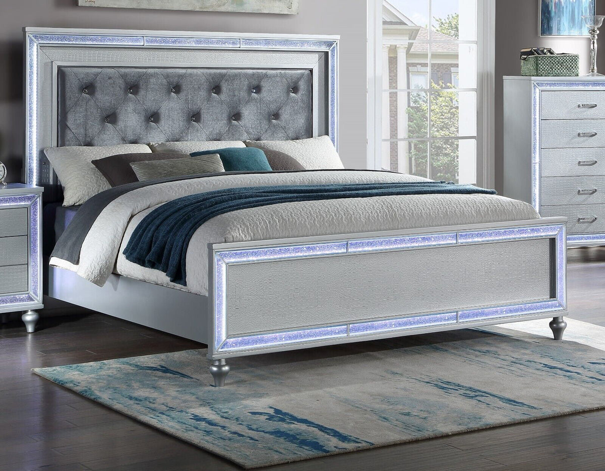 4pc King Size Upholstered Bed Dresser Mirror Nightstand Set S534979