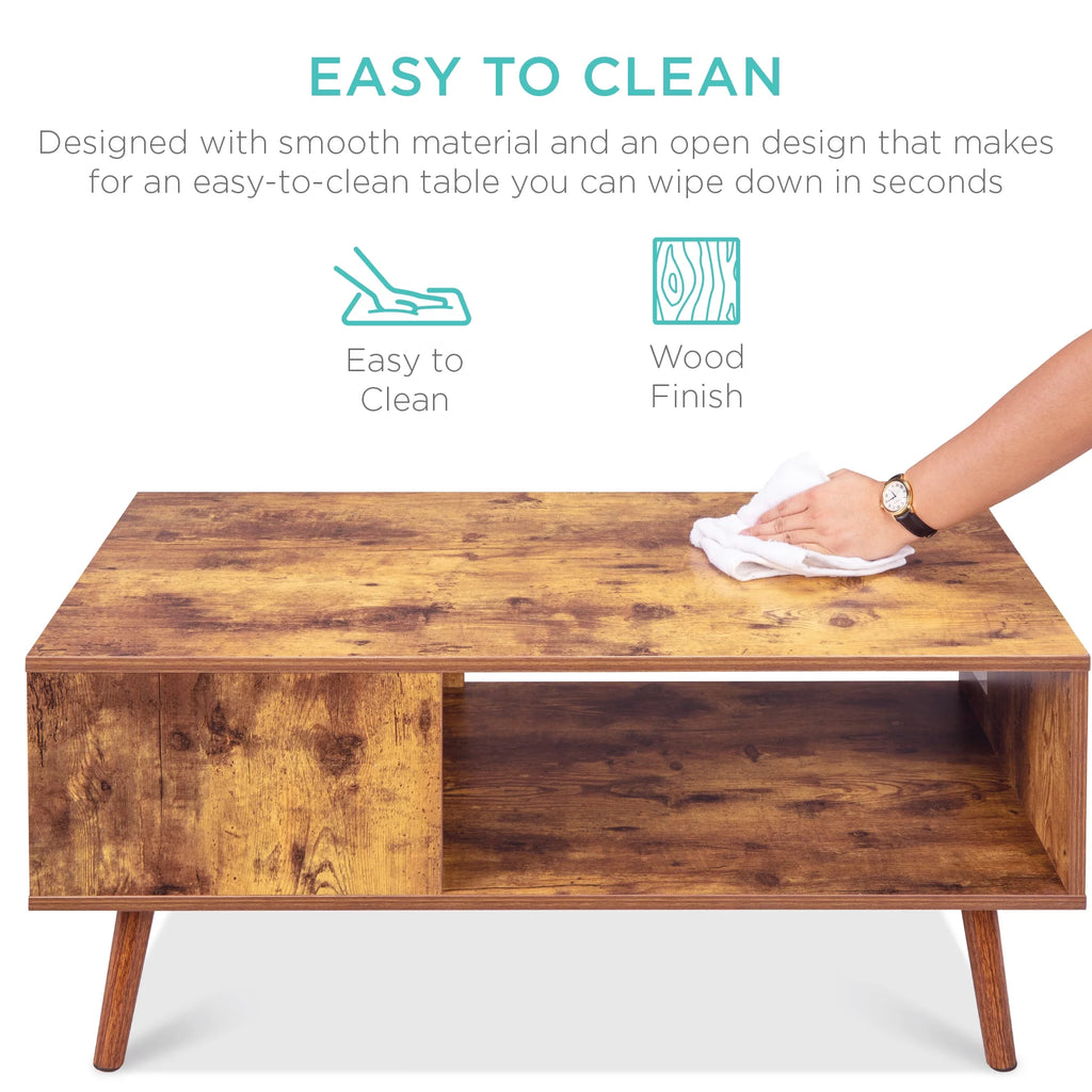 Wooden Mid-Century Modern Coffee Accent Table with Open Storage Shelf Brown T804