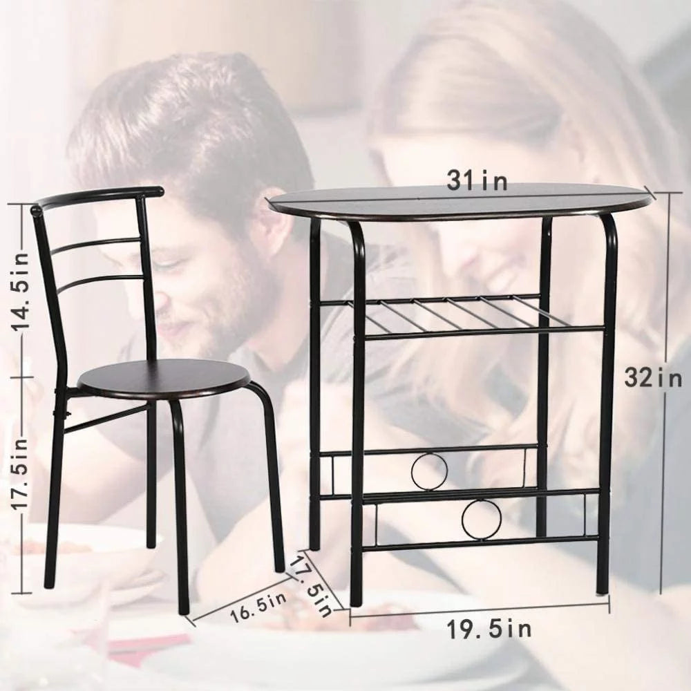 3-Piece Dining Table Set with 2 Chairs and Wine Rack J650848