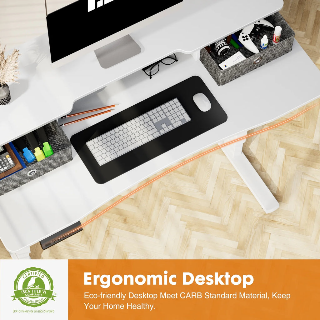 Height Adjustable Electric Standing Desk with Storage Shelf Double Drawer U2824