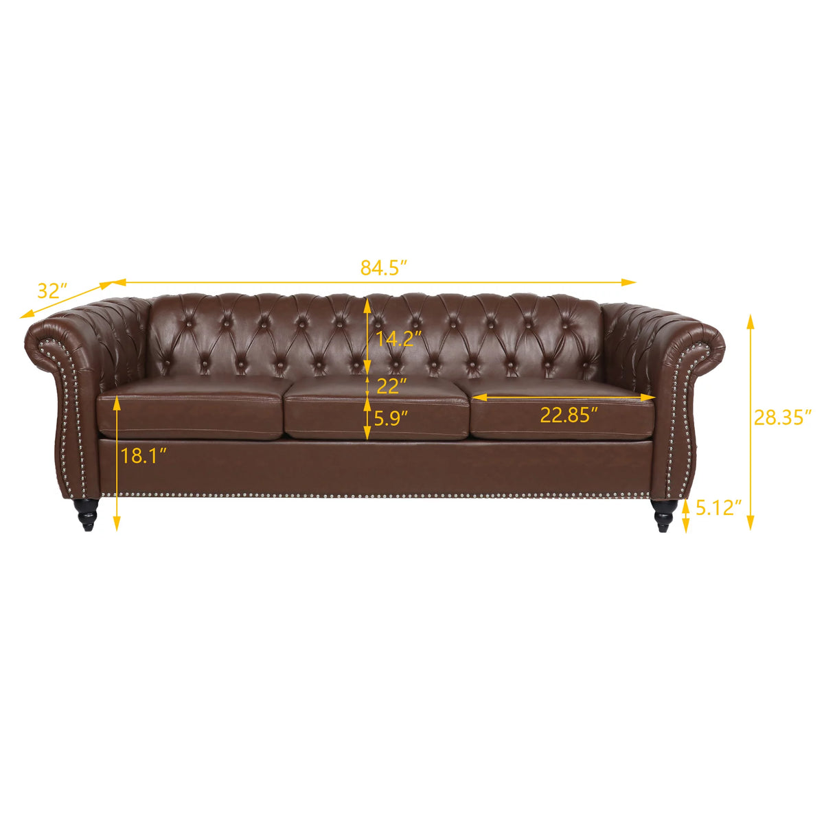 Brown 3 Seater Faux Leather Sofa U663935