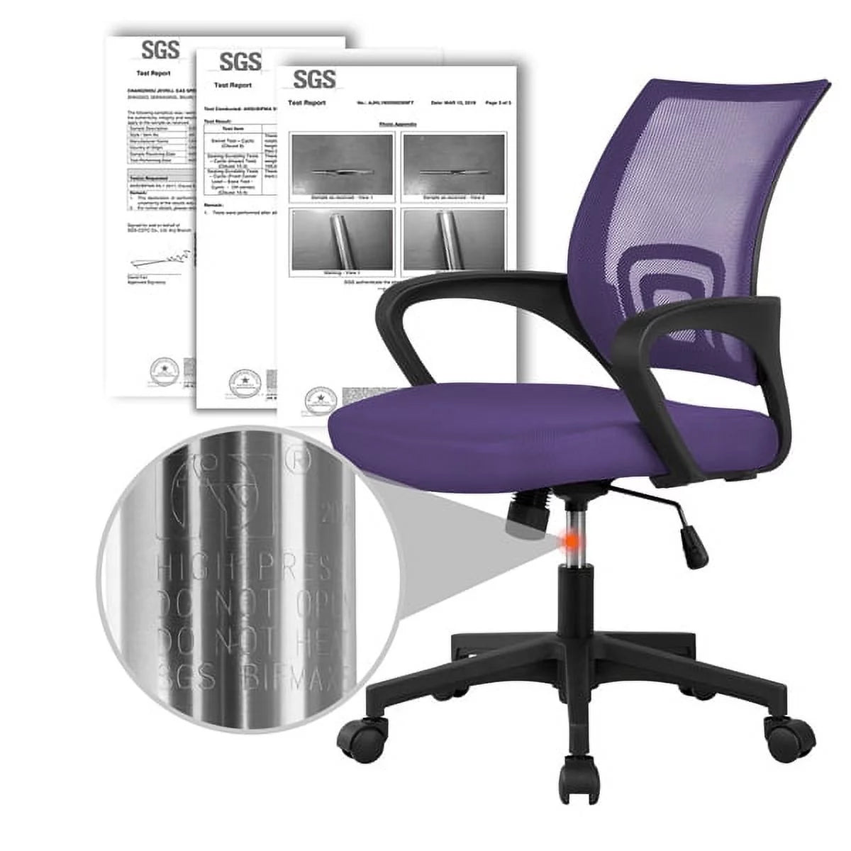Purple Mesh Swivel Office Chair with Armrests Y82043