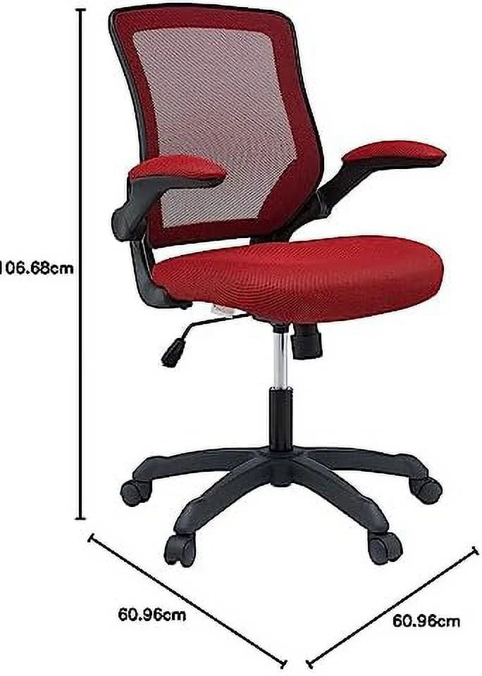 Red Mesh Back Vinyl Seat Office Chair with Flip-Up Arms H75081