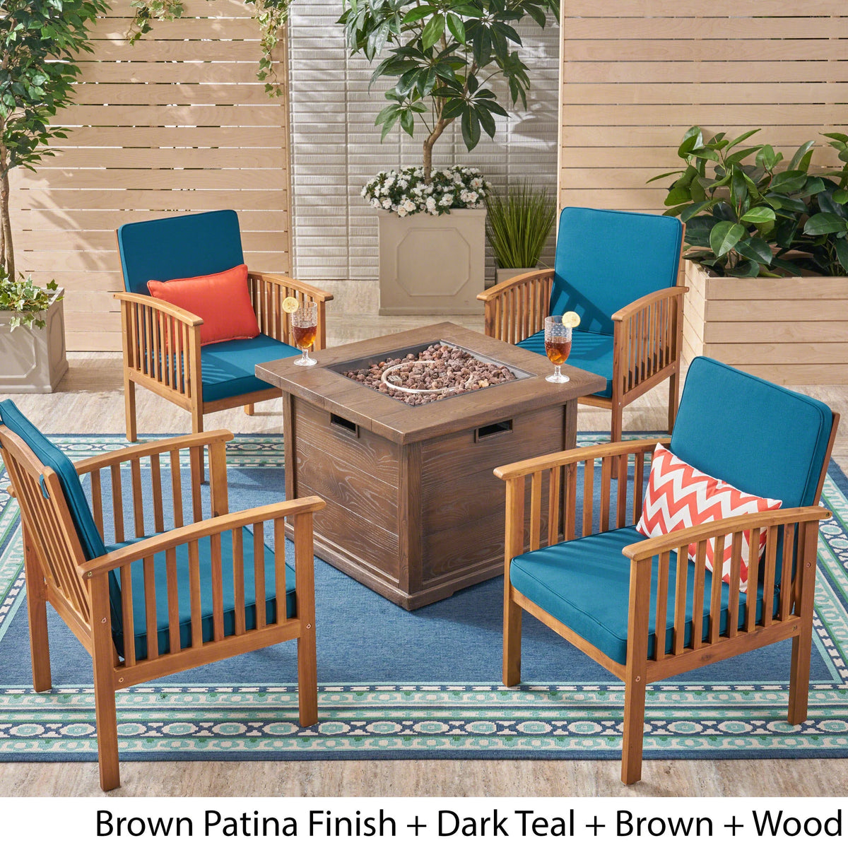 Brown Patina and Dark Teal Acacia Wood Club Chairs W733