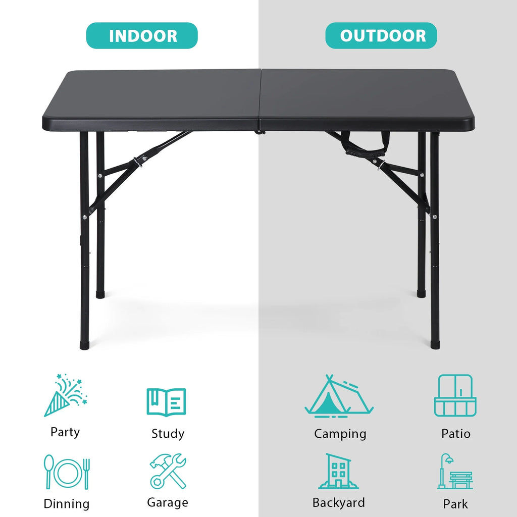 4 Ft Black Folding Plastic Table Y25211