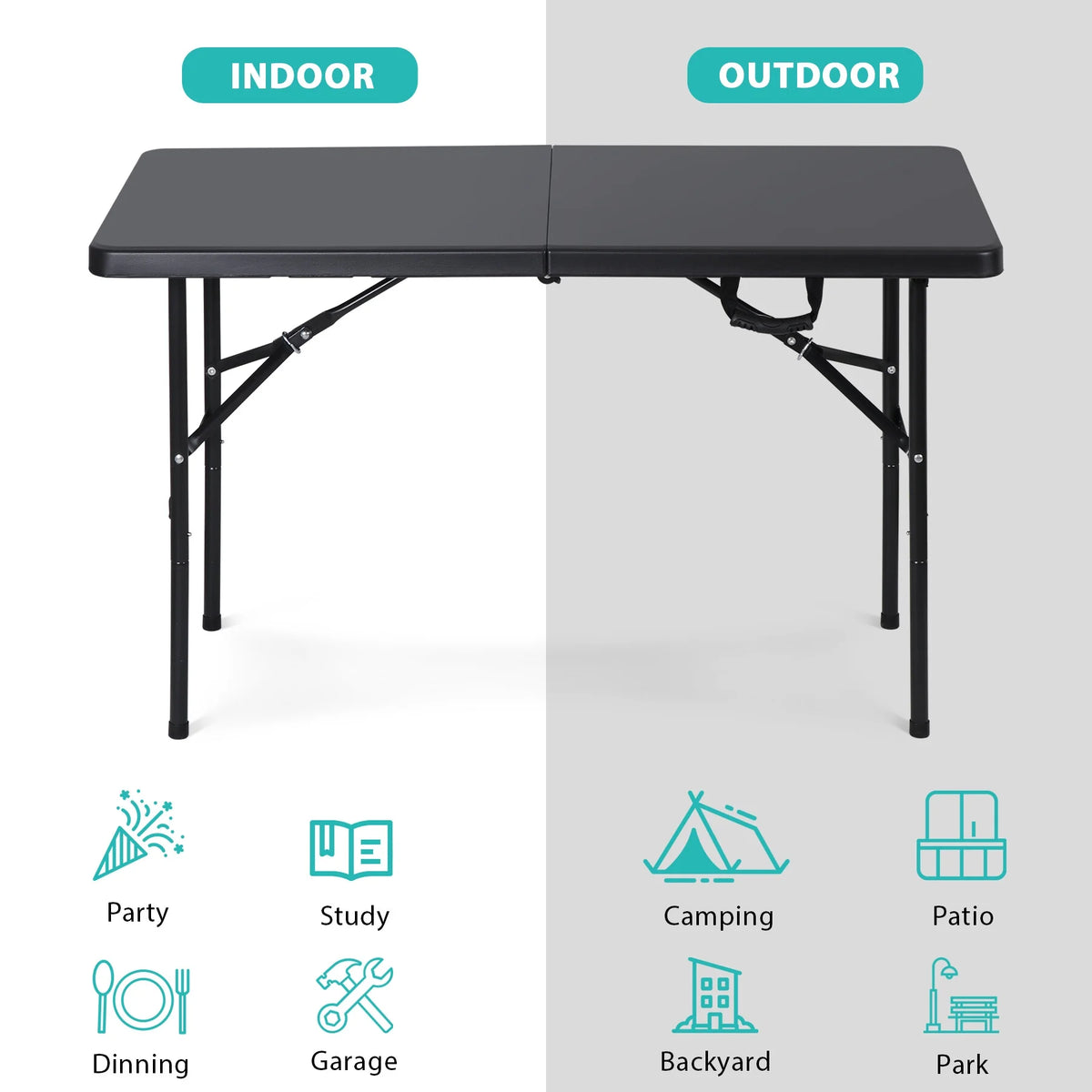 4 Ft Black Folding Plastic Table Y25211