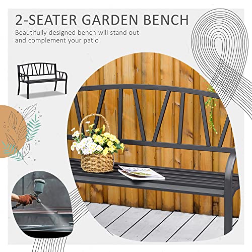 Black Metal Garden Bench with Slatted Seat W30100
