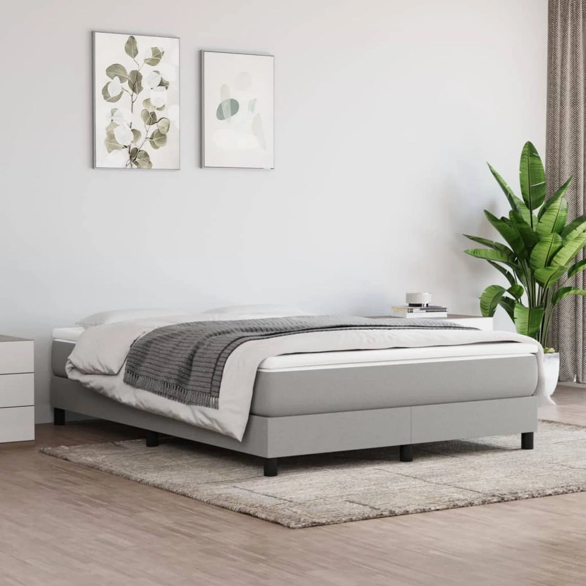 Queen Size Fabric Platform Bed Frame with Wooden Slat Support L601