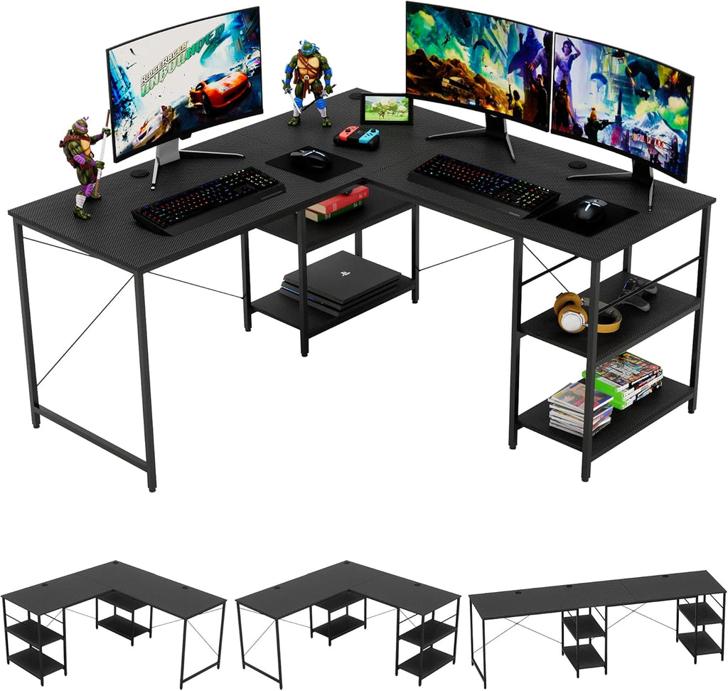L Shaped Gaming Desk with Shelves 95.2 Inch Reversible Corner Computer Desk Y640