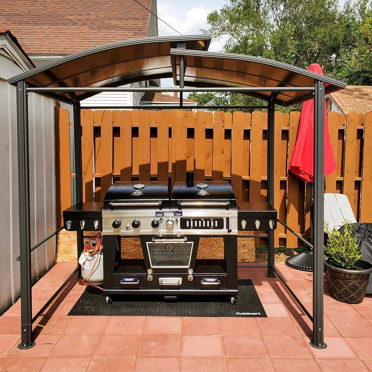 8'x5' Steel Frame Double-Tier Polycarbonate Top Grill Gazebo with Shelves H17904