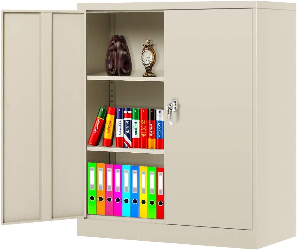 Black Metal Locking Storage Cabinet with 2 Doors and 2 Adjustable Shelves S9334