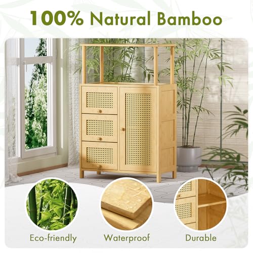 Bamboo Rattan Sideboard Cabinet with Adjustable Shelf X12764