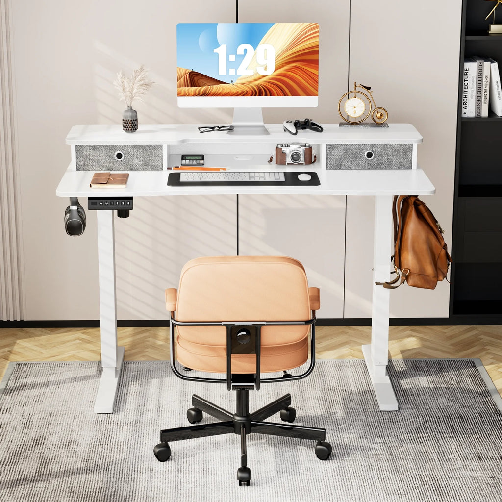 Height Adjustable Electric Standing Desk with Storage Shelf Double Drawer U2824