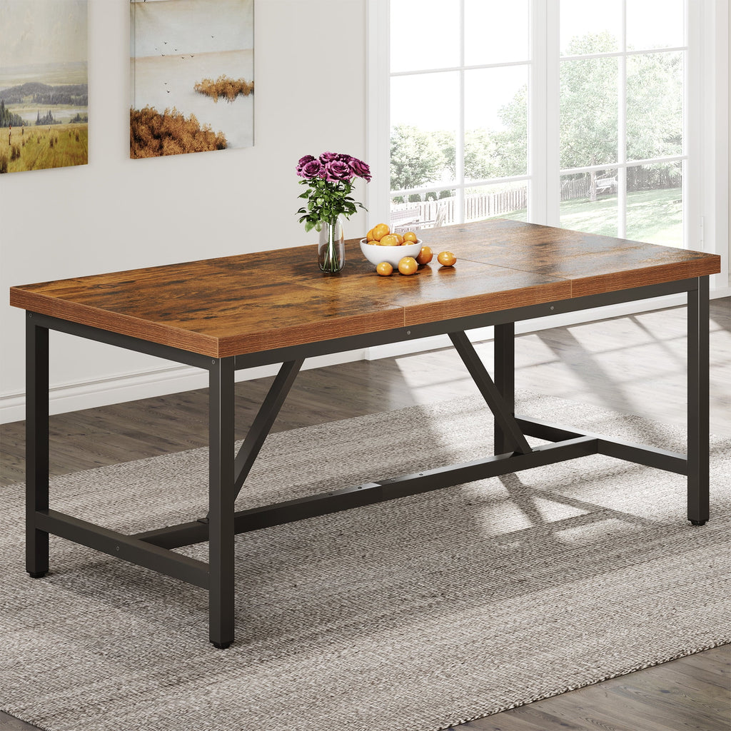 71" Large Farmhouse Dining Table with Trestle Base I788