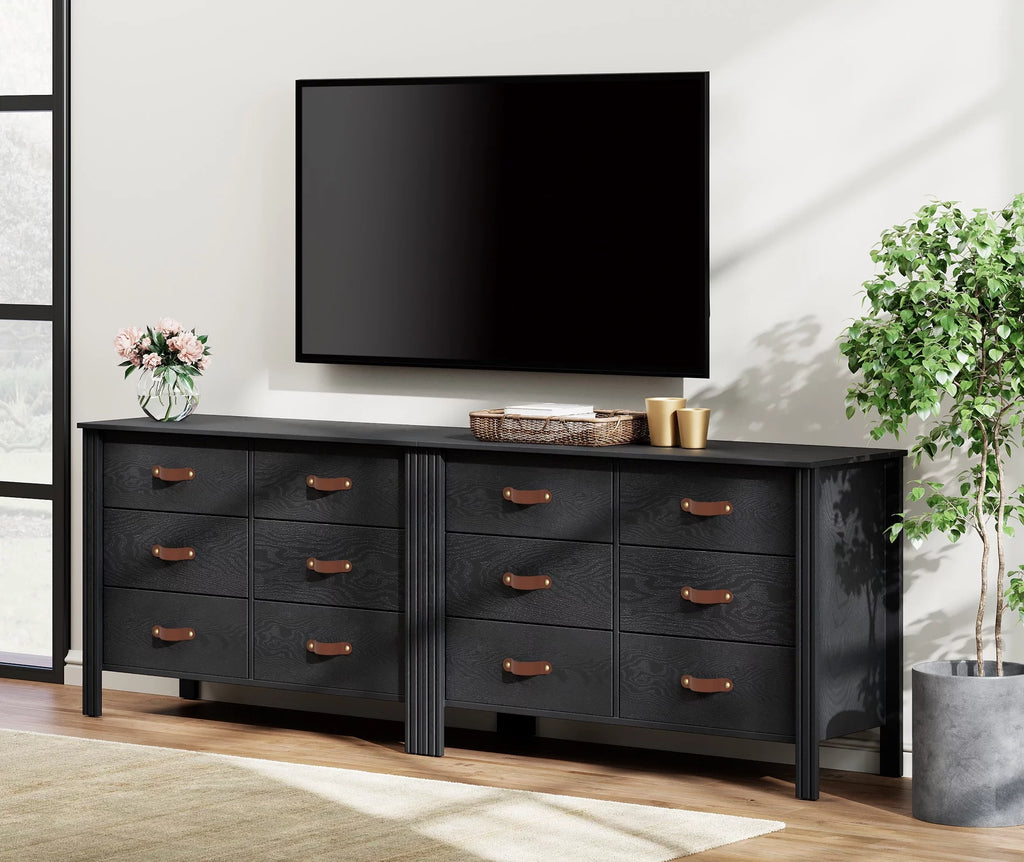 Black 6 Drawer Wood Dresser Set of 2 H88585