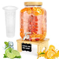 2 Gallon Glass Beverage Dispenser with Wood Stand and Stainless Steel Spigot T9757