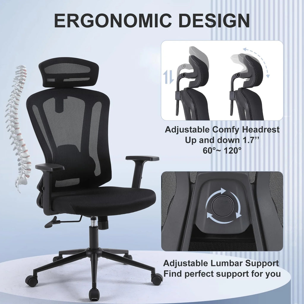 Black Mesh Ergonomic High Back Office Chair with Lumbar Support K478970
