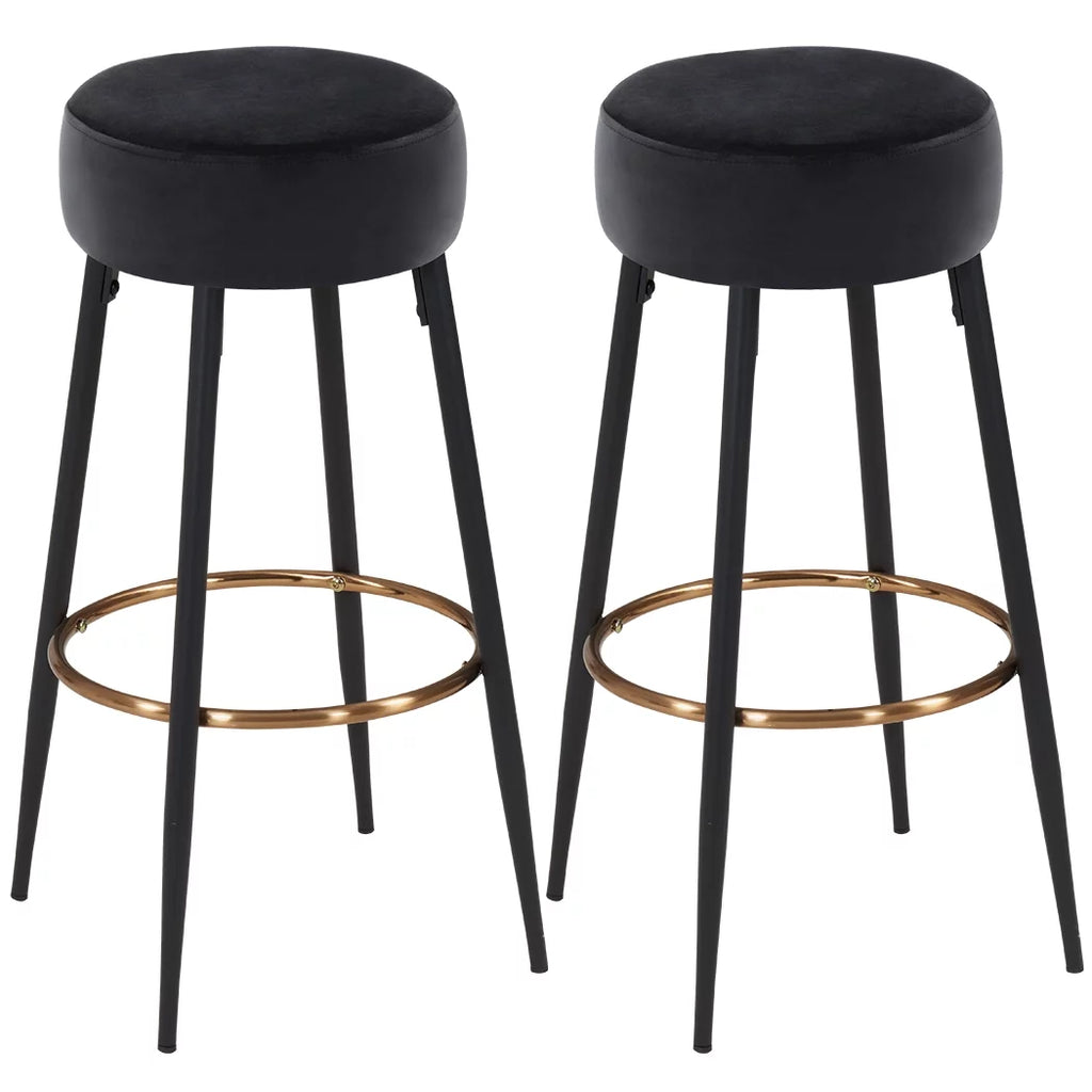30" Round Velvet Bar Stool Set of 2 Black E98237