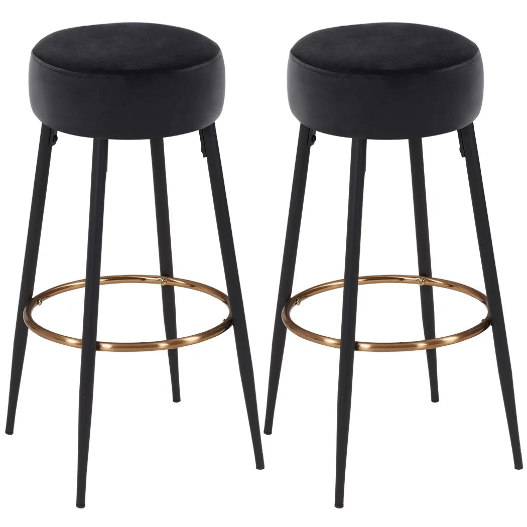30" Round Velvet Bar Stool Set of 2 Black E98237