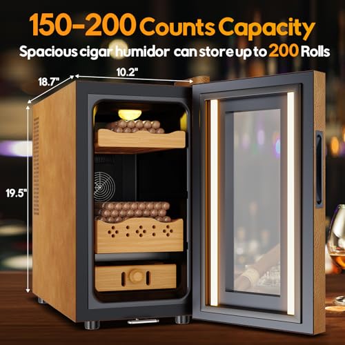 Electric Humidor 25L 150 Counts Thermostatic Cooling Cabinet with Spanish Cedar Wood Shelves C5494