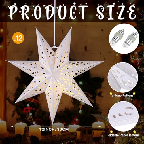 12 Pcs 14in Paper Star Lantern with LED Lights C6908