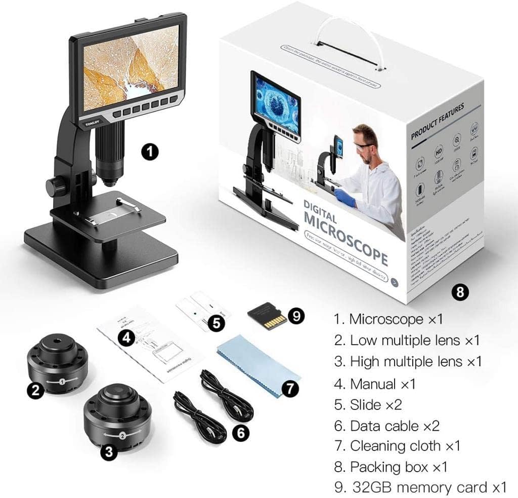 LCD Digital Microscope with 2000X Dual Lens, 7'' IPS Display, 12MP M891076