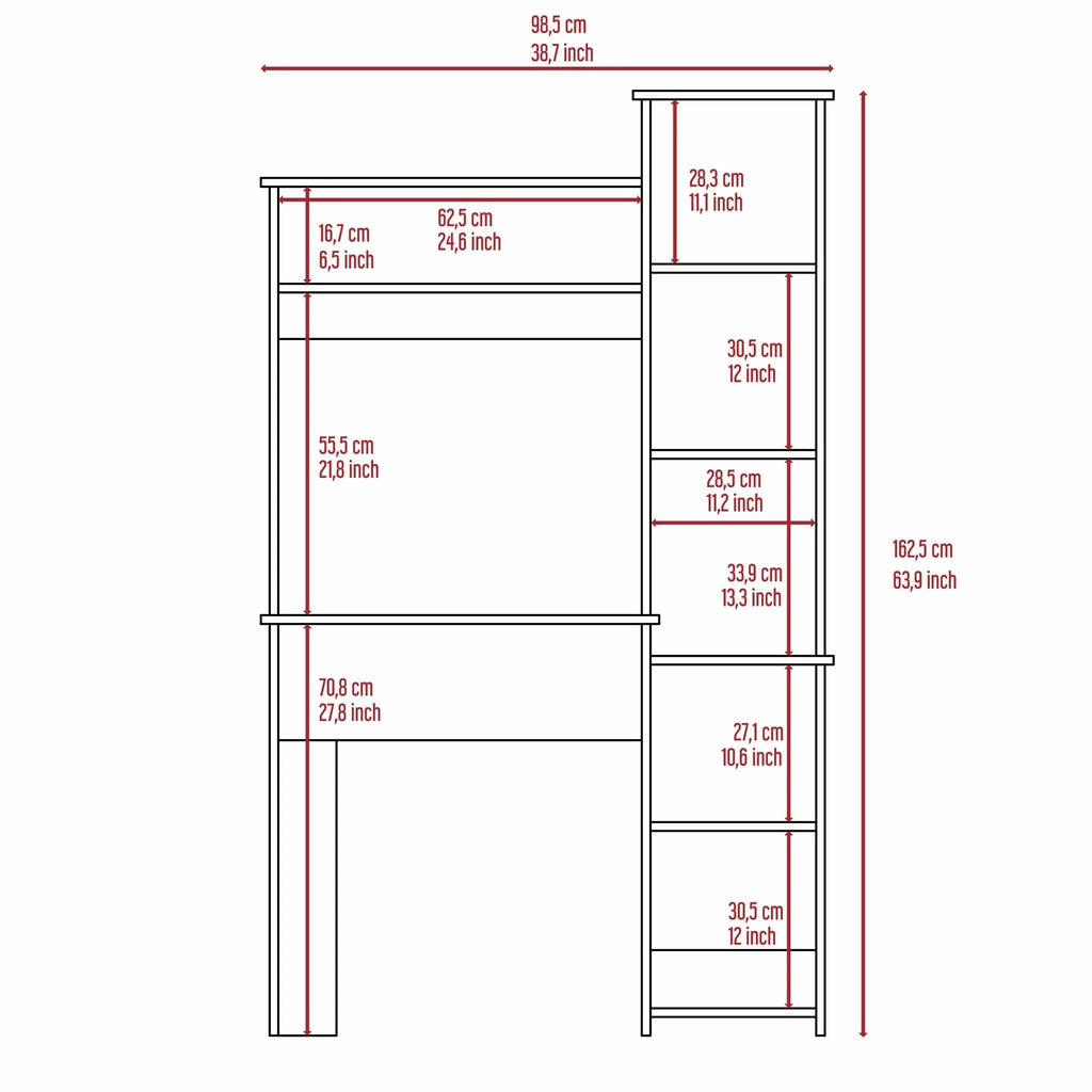 Light Grey Writing Desk with Bookcase M275