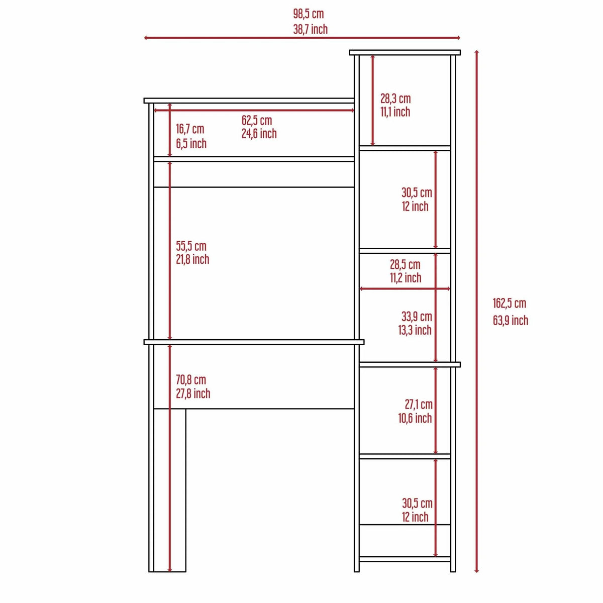Light Grey Writing Desk with Bookcase M275
