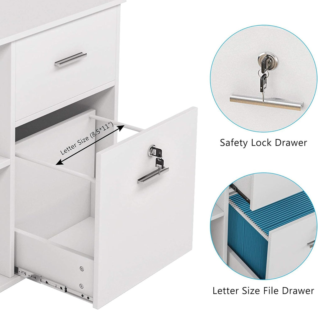 2 Drawer White Mobile File Cabinet with Lock and Shelves Z1389