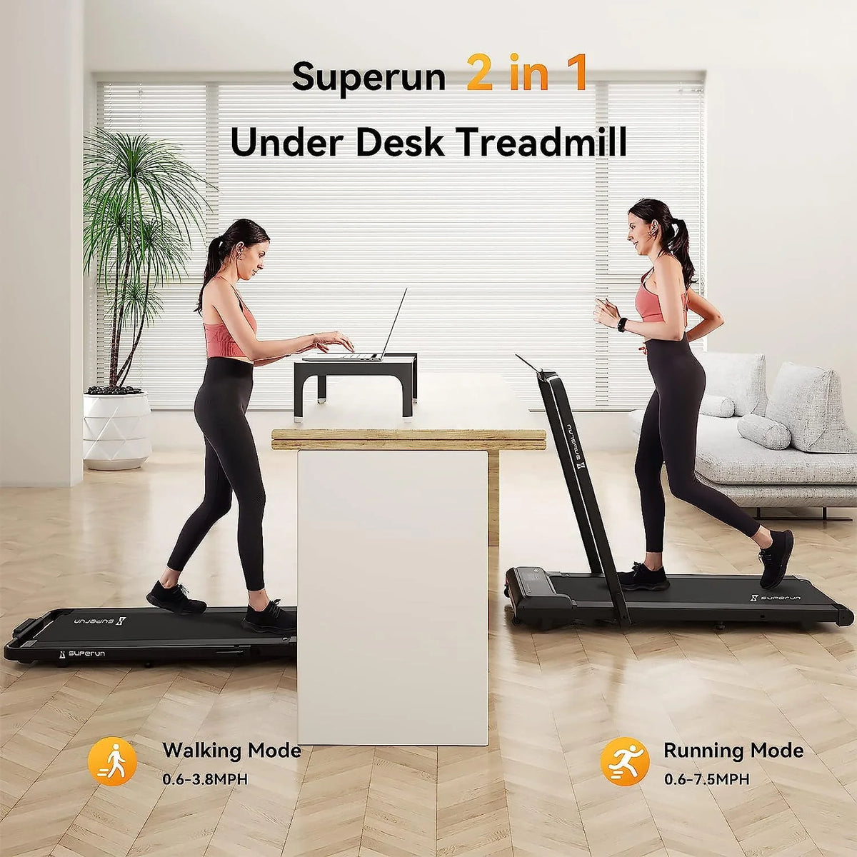 2 in 1 Folding Treadmill 3 HP 300lbs Capacity R199